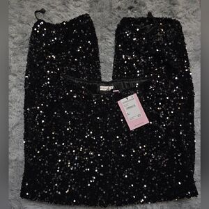 Nordstrom Avec Les Filles Super Sequin Pants With Drawstring Bottoms Medium